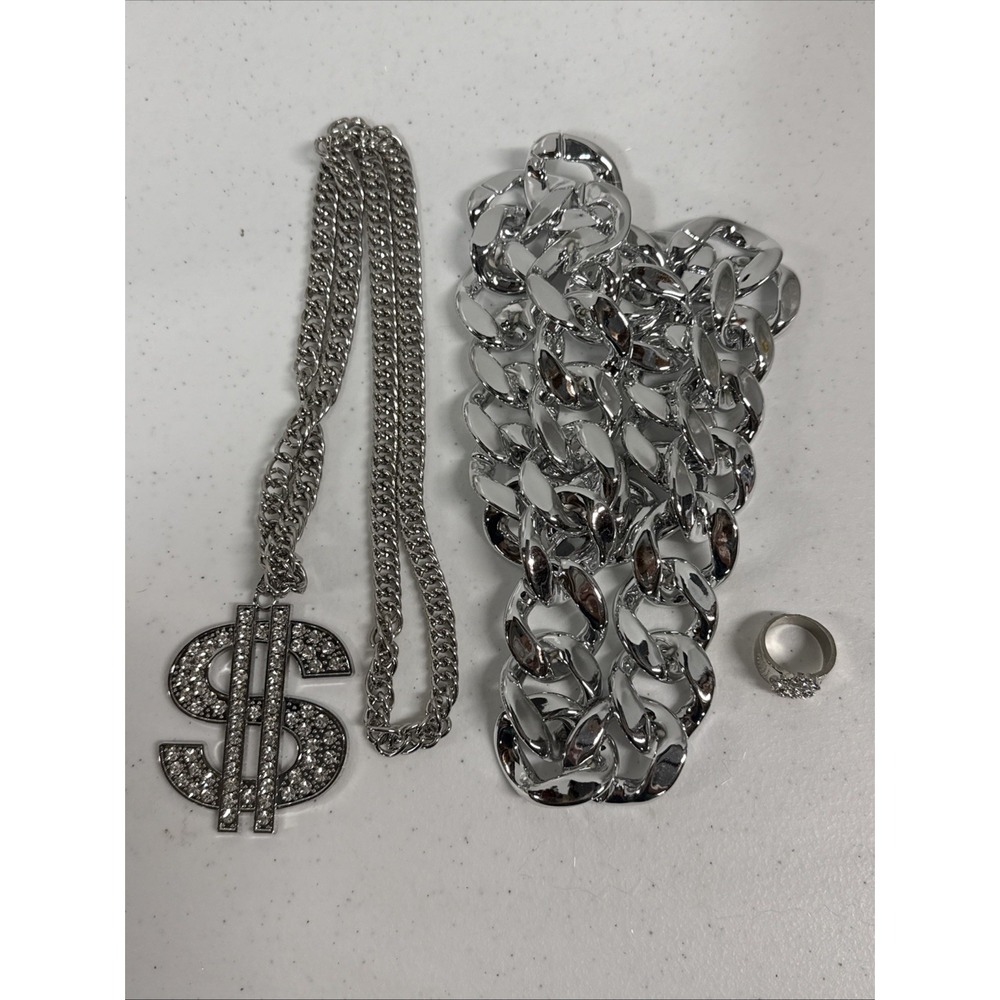 Costume Hip Hop Jewelry. Silver Color 3-pieces